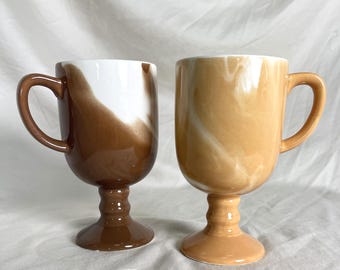 Pair Vintage Japanese Swirl Glaze Pedestal Mugs – Made in Japan, 1970s