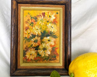 Vintage Signed Oil Painting | Yellow Floral Still Life | H. Jordan | Original Art | Framed | 1960s
