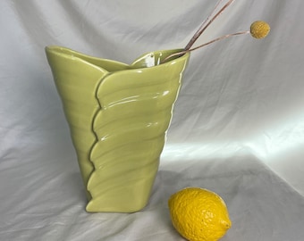 Vintage Bauer Pottery Chartreuse Vase | California Pottery | Art Deco Fan Vase | Yellow Green Ceramic