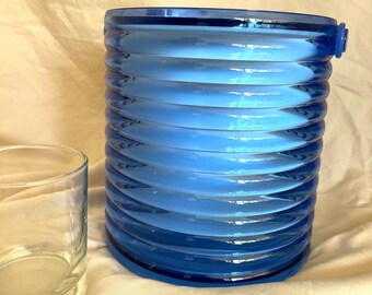 Vintage Sally Designs Cobalt Blue Acrylic Ice Bucket | Ribbed | Lidded | Made in USA | Barware