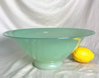 Vintage Jadeite Style Glass Footed Bowl | Large Mint Green Centerpiece | Opalescent Glass Bowl