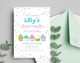 Light Cupcake Party Invitation | Cupcake Birthday | Sweet Treats | Sprinkles | Cupcake Invitation | Cupcake Party | Cupcake Party Invite