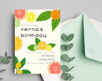 Citrus Party Invitation | Lemons | Party Invite | Lime | Digital Invite | Editable | Birthday Invite | Oranges | Grapefruit | Lemon Party