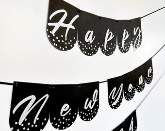 Happy New Year Banner | Happy New Year 2025 | New Year sign | Happy New Year | New Years Party | New Years Décor | 2025 | Silver and Black