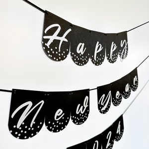 Happy New Year Banner | Happy New Year 2025 | New Year sign | Happy New Year | New Years Party | New Years Décor | 2025 | Silver and Black