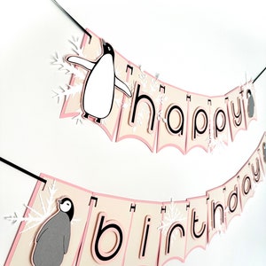 Penguin Party Banner Pink | Birthday| Baby Shower| Winter| Christmas | Garland | Winter Wonderland| Bunting| Penguin Decoration| Snowflakes