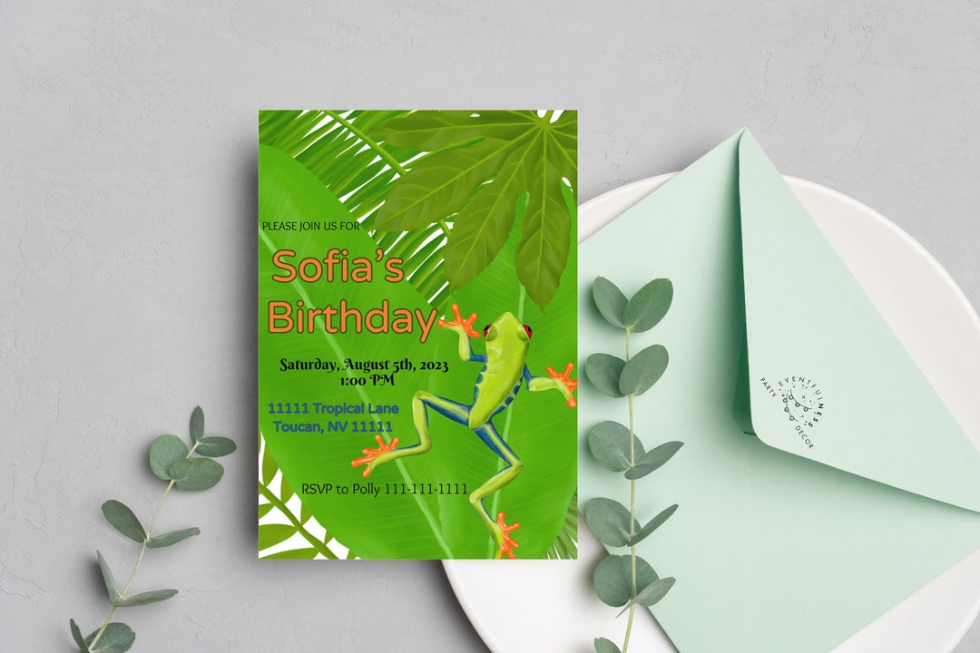 Frog Invite Frog Party Invitation | Jungle | Digital Party Invite | Birthday ...