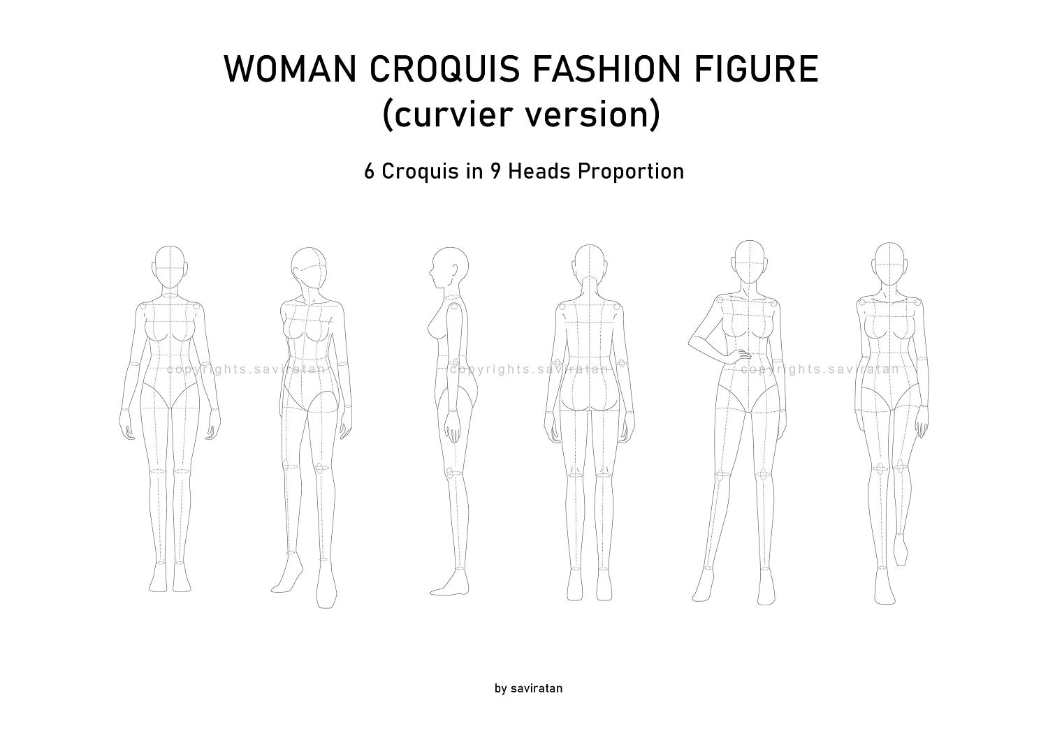 Woman Croquis Fashion Figure Templates 9 Heads Proportion, Curvier Ver ...