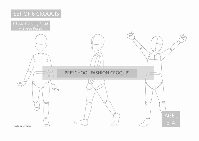 Kids Croquis Preschool Fashion Figure Templates set of 6 - Etsy