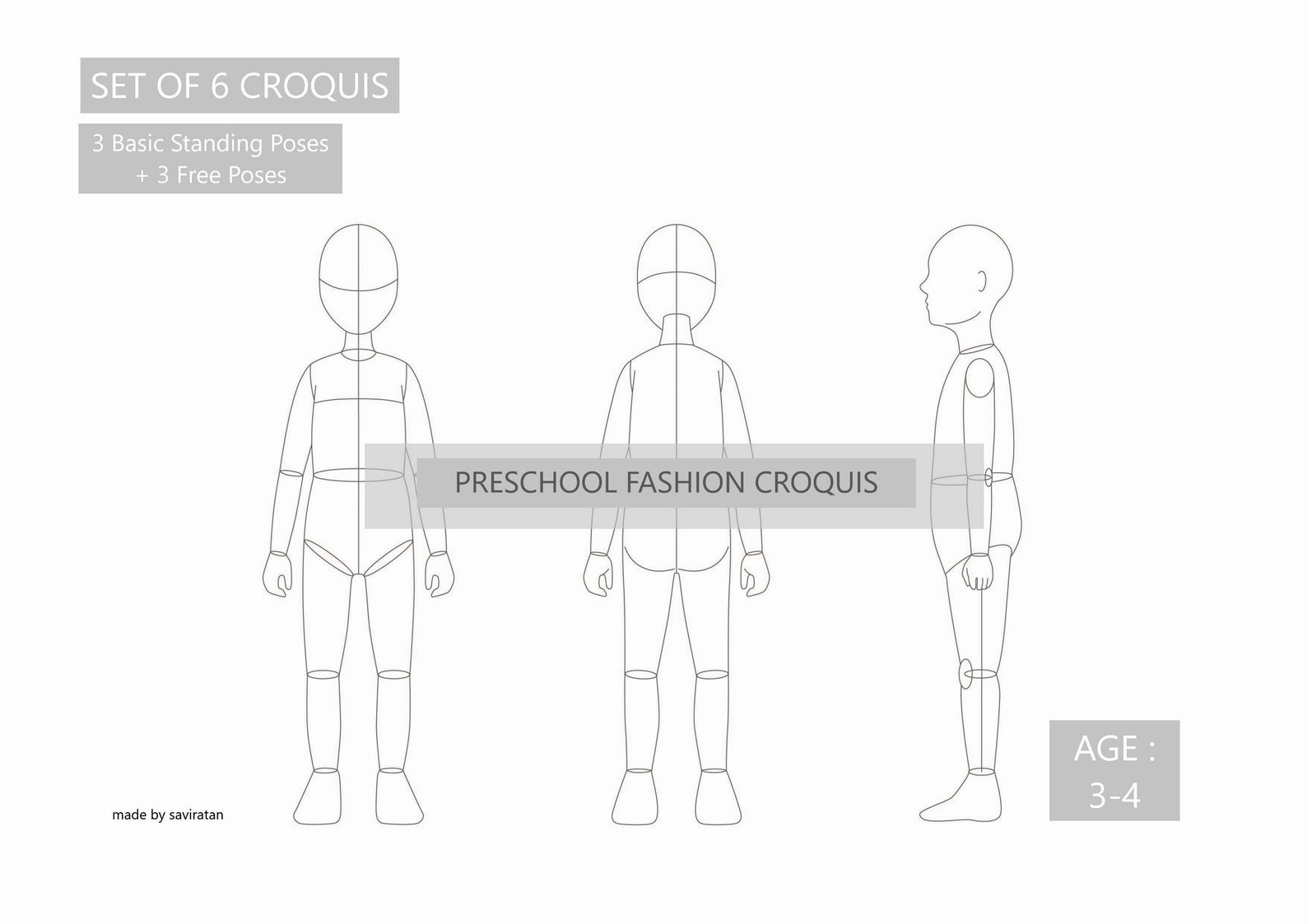 Kids Croquis Preschool Fashion Figure Templates set of 6 - Etsy