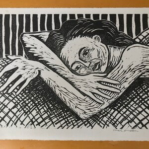 Resting Woman, unframed woodcut print