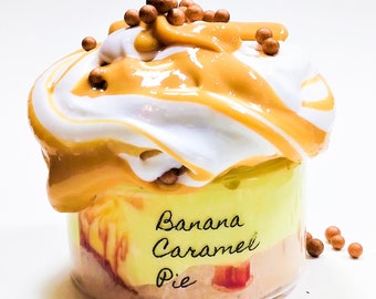 Banana Caramel Pie Slime, DIY slimes, Homemade slimes, Unique gifts, Gifts for friends, Best selling slimes, Slime gift ideas, Party favors