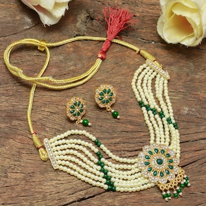 Indian Choker,Indian Jewelry,Wedding Jewelry,Indian Necklace Set,White Beads Choker,Bridal Jewelry,Indian Handcrafted Jewelry