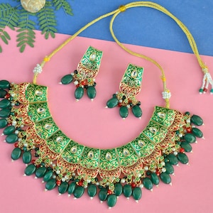 Kundan Necklace,Indian Jewelry,Wedding Jewelry,Indian Kundan Jewelry Set,Ethnic Jewelry,Green Bridal Jewelry,Gift For Her,Bollywood Jewelry