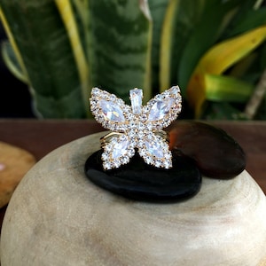 Indian CZ Gold Plated Ring, AD Ring, Traditional Ring, Adjustable Ring, Statement Ring, Wedding Bridal Ring, Gift For Her, Ring For Wedding