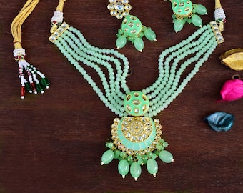 Gold Plated Kundan Choker Necklace: Indian Bridal Jewelry Set