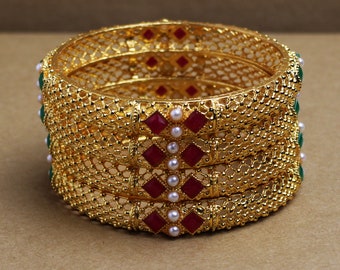 Conjunto de brazaletes indios de 4, joyería india, declaración Kangan, brazaletes con cuentas, regalo para ella, joyería de boda, regalo de dama de honor, Kangan indio, Kada indio