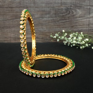 Gold Plated Kundan Bangles, Indian Bangles Set of 2, Indian Wedding Jewelry, Gift for Her, Bridesmaid Gift, Designer Meenakari Bangles