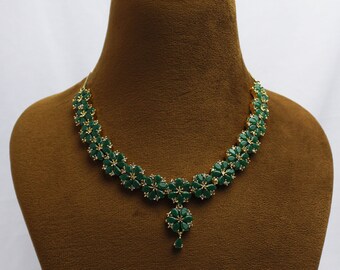 Indian Jewelry,Wedding Jewelry,High quality Gold Plated Green CZ and AD Jewelry Set with Earrings,Party Wear Necklace,Indian CZ Necklace