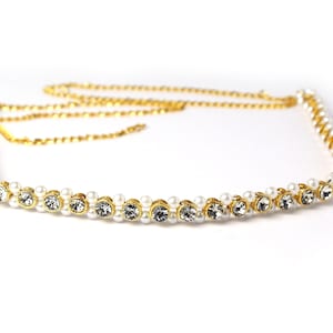 Wedding Jewelry,Kamarbandh,Indian Waist Chain,Gold Plated White Pearl Studded Saree Belly Chain,Kamarpatta,Jewelry Belt,Ethinic Jewelery