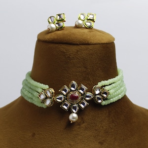 Mint Green Choker Necklace,Indian Kundan Jewelry,Wedding Jewelry,Indian Choker,Indian Kundan Necklace set,Bridesmaid Gift,Ethnic Jewelry