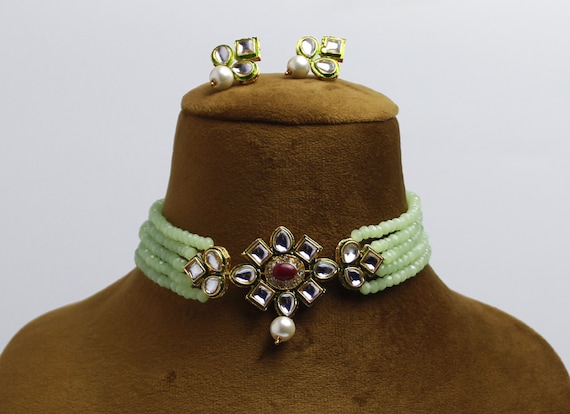 Mint Green Choker Necklaceindian Kundan 