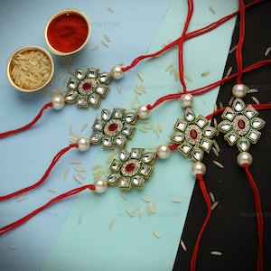 Kundan Rakhi,Rakshabandhan,Rakhi for Brother,DesignerRakhi,Rakhis For Bhai,Indian Rakhi Pack of 5,Rakhi for Bhaiya,Rakhi Gift,Handmade Rakhi