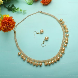 Indian Necklace,Gold Plated Pearl Necklace,Indian Handmade Jewelry,Wedding Jewelry,Indian Wedding Necklace Set,Antique Jewelry,Gift For Her