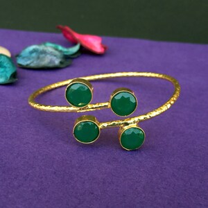 Green Stone Bracelet, Matte Gold Plated Openable Bracelet, Desingner Adjustable Bracelet, Indian Jewelry, Wedding Jewelry, Gift For Her