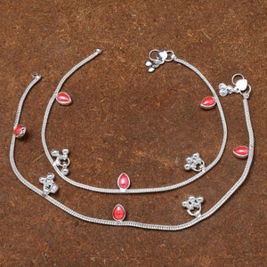 Indian Anklet, Silver Plated Red Stone Anklet, Anklet Bridesmaids Gift, Gift For Her, Anklet For Women/Girl