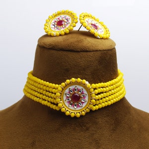 Yellow Choker,Kundan Choker Necklace,Indian Jewelry,Wedding Jewelry,Indian Choker,Indian Necklace Set,Bridal Jewelry,Handmade Kundan Jewelry