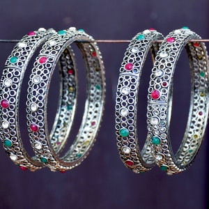 Indian Bangles Set of 4,IndianJewelry,Statement Kangan,Gift for Her,WeddingJewelry,BridesmaidGift,Indian Kangan,Indian Kada,Oxidized Bangles