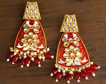 Red Kundan Earrings: Indian Bridal Jewelry, Bollywood Style