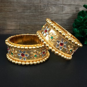 Gold Plated Kundan Bangles, Indian Golden Bangles, Indian Wedding Jewelry, Gift for Her, Bridesmaid Gift, Designer Kundan Bangles