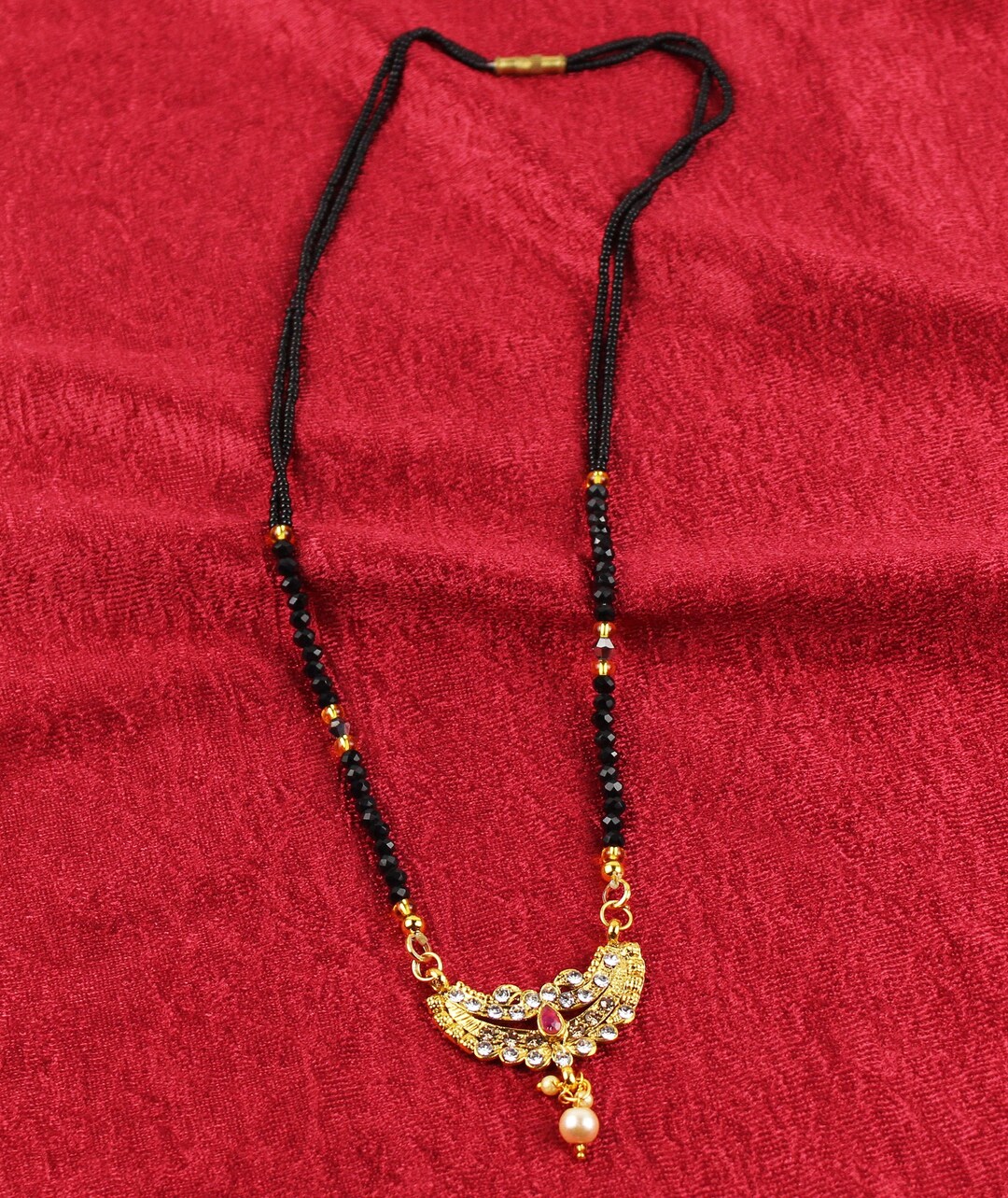 Gold Plated Indian Mangalsutra,black Bead Necklace,black Bead Chain