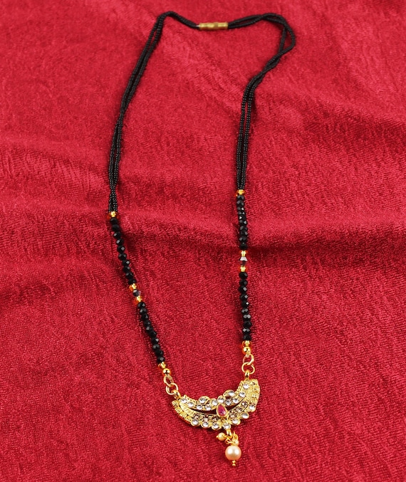 Mangalsutra indien plaqué or, collier de perles noires, chaîne de