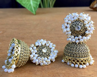 Boucles D'oreilles Indiennes Bollywood - Plaqué Or Sur Cuivre - Pierres Verte Et Rouge - Style Ethnique - Neuf Avec étiquettes