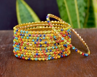 Gold Plated Indian Bangle Set: Multicolor Pearl Jewelry, Set of 12