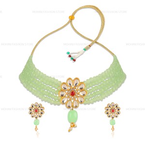 Indian CZ Necklace, Mint Green Choker Necklace, Indian Jewelry, Wedding Jewelry, Bridal Necklace Set,  Party Wear Necklace, Gift For Her,