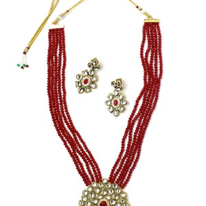 Multi Strang handgemachte Halskette, indische Kundan Schmuck, Hochzeitsschmuck, indische lange Halskette, Kundan Halskette Set mit Ohrringen, Muttertagsgeschenk Bild 5