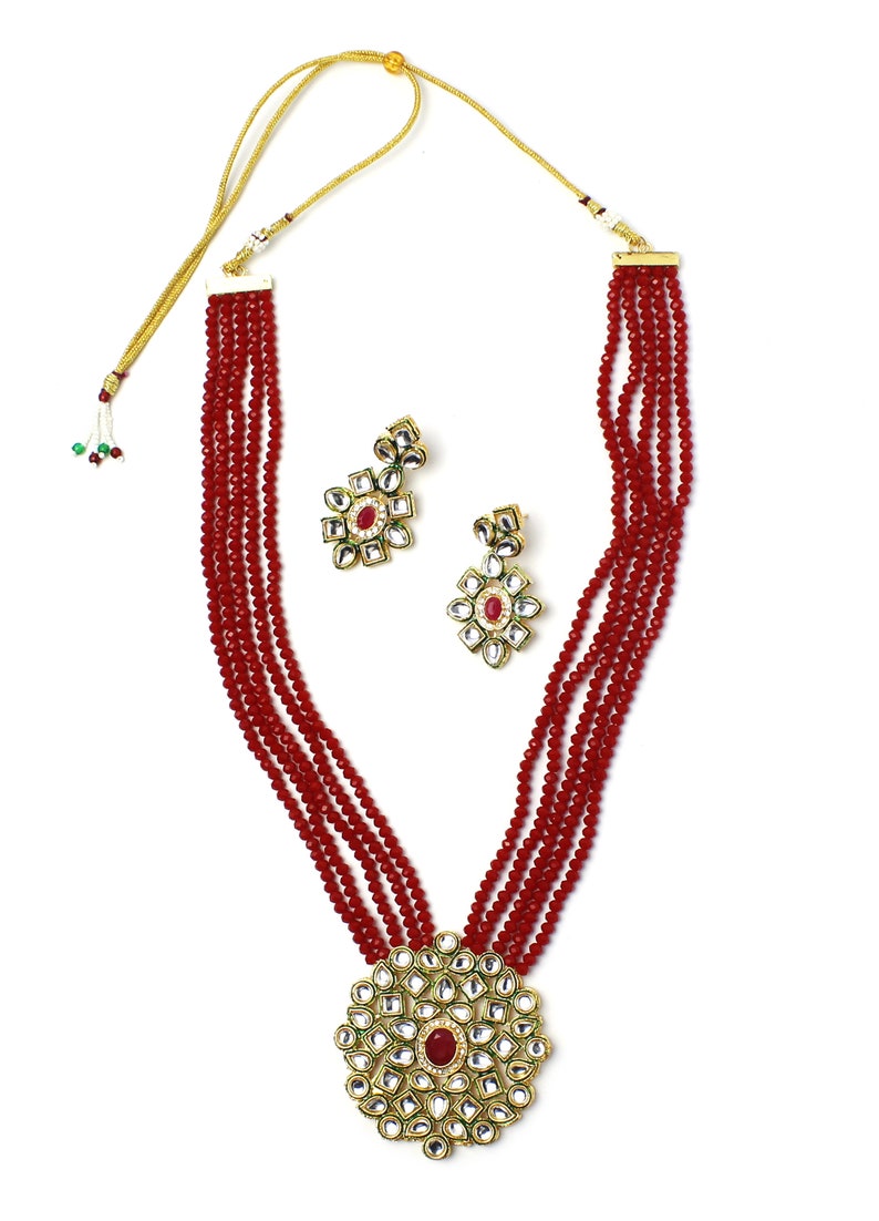 Collar hecho a mano de múltiples hilos, joyería Kundan india, joyería de boda, collar largo indio, collar Kundan con pendientes, regalo del día de la madre imagen 5