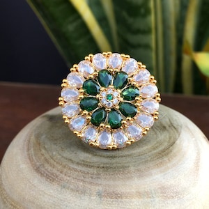 Indian CZ Gold Plated Ring, AD Ring, Traditional Ring, Adjustable Ring, Statement Ring, Wedding Bridal Ring, Gift For Her, Ring For Wedding