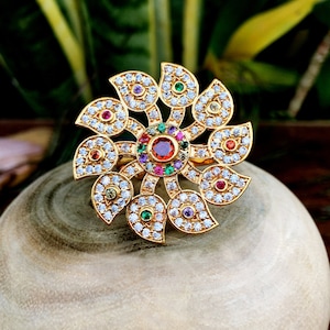 Indian CZ Gold Plated Ring, AD Ring, Traditional Ring, Adjustable Ring, Statement Ring, Wedding Bridal Ring, Gift For Her, Ring For Wedding