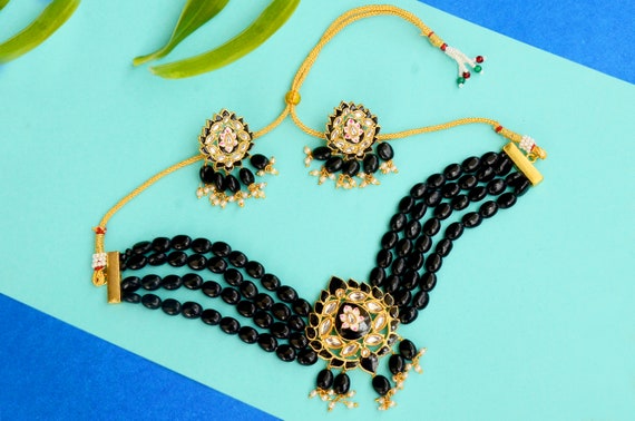 Indian Nazaria Zircon Dangle Mangalsutra Black Beads Necklace – The  Colourful Aura