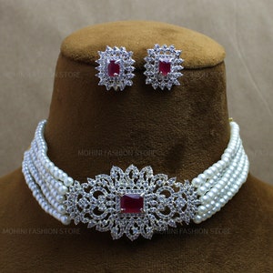 White Choker,Indian CZ Necklace,Indian Choker Necklace,Indian Jewelry,Wedding Jewelry,Bridal Necklace,Handmade Jewelry,PartyWear Necklace,