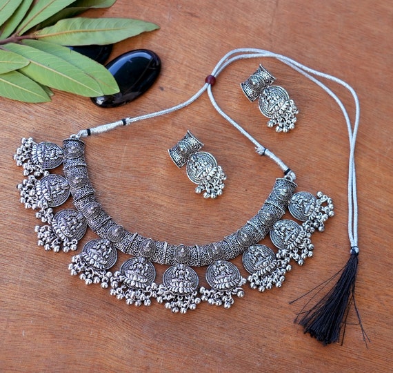 Oxidized Silver Styllish Fancy Party Necklace For Princess - Silver Palace