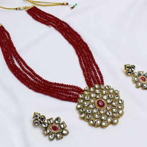Multi Strang handgemachte Halskette, indische Kundan Schmuck, Hochzeitsschmuck, indische lange Halskette, Kundan Halskette Set mit Ohrringen, Muttertagsgeschenk Bild 4