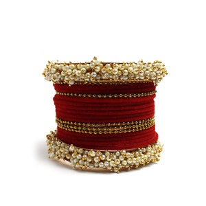 Red Bangles Set,Indian Bangles Set,Antique Handmade Velvet Bangles,Gift for Her,Indian Wedding Jewelry,Bridesmaid Gift,Red Bridal Bangles