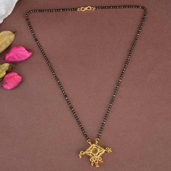 Mangalsutra indien plaqué or, chaîne de collier de perles noires