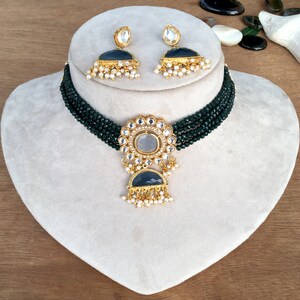 Indian Jewelry,Kundan Choker Necklace,Wedding Jewelry,Indian Choker,Indian Necklace,Dark Green Necklace,Choker With Earrings,Bridal Jewelry